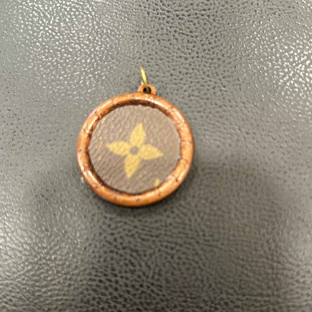 Wooden Necklace Charm with upcycled Louis Vuitton monogram charm